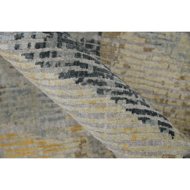 Ivory Silk-Wool Blend 2'x3' Hand-Knotted Geometric Area Rug
