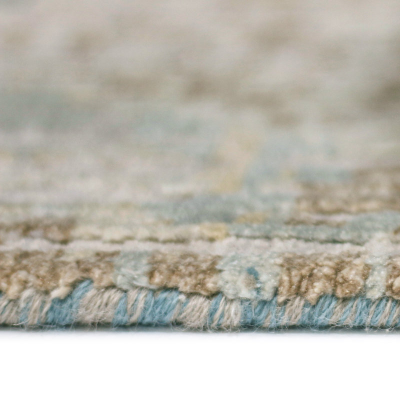 Ivory Silk-Wool Blend 2'x3' Hand-Knotted Geometric Area Rug