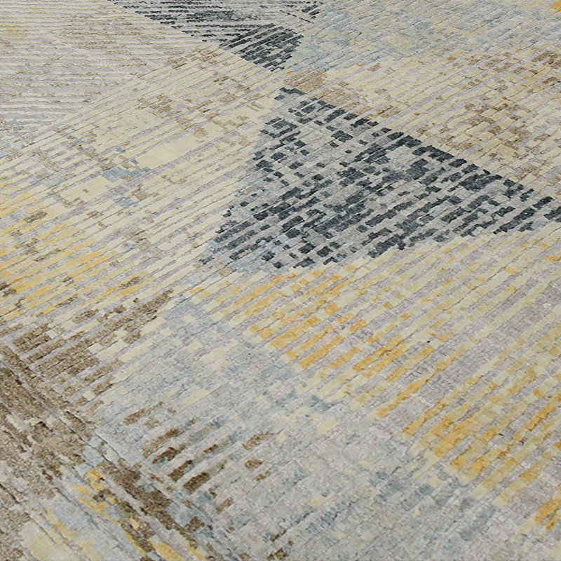 Ivory Silk-Wool Blend 2'x3' Hand-Knotted Geometric Area Rug