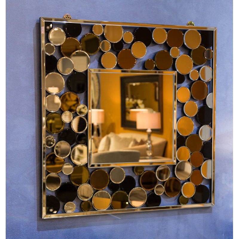 Contemporary Polka Dot Black Gold Silver Wall Mirror