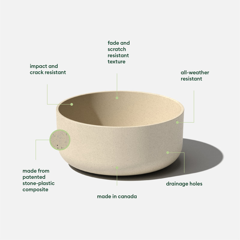Sand 14-Inch Round Plastic-Stone Outdoor Planter