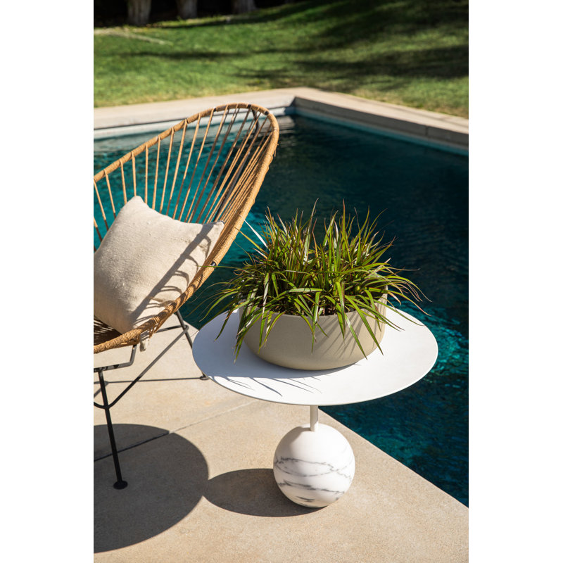 Sand 14-Inch Round Plastic-Stone Outdoor Planter