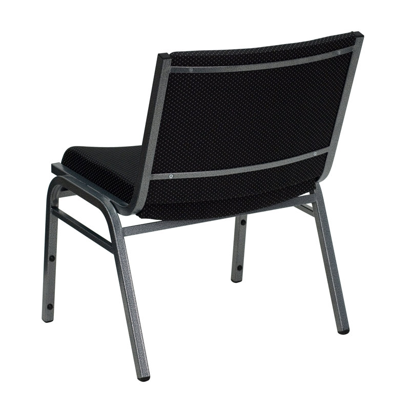 Contemporary Black Fabric & Silver Metal Stackable Chair Duo