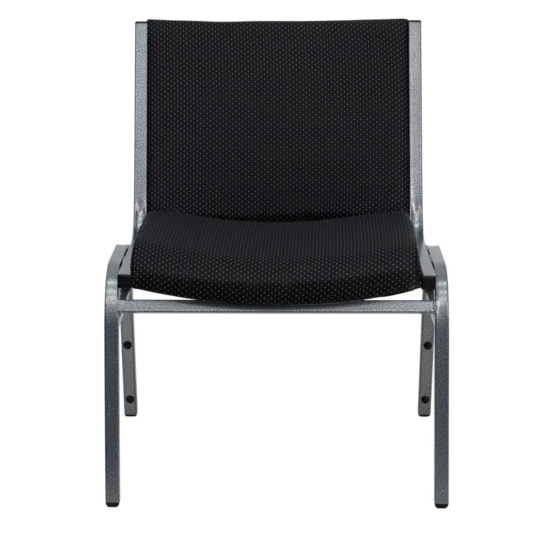 Contemporary Black Fabric & Silver Metal Stackable Chair Duo