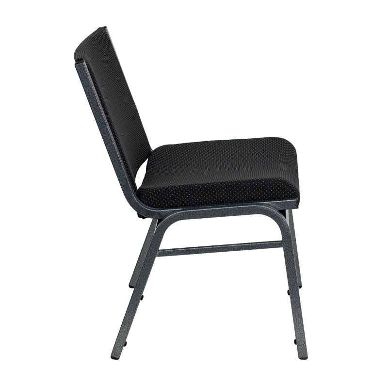 Contemporary Black Fabric & Silver Metal Stackable Chair Duo