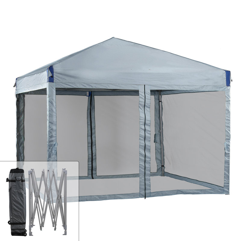 Gray 12 Ft Iron Pop-Up Canopy with Mesh Sidewalls and Roller Bag
