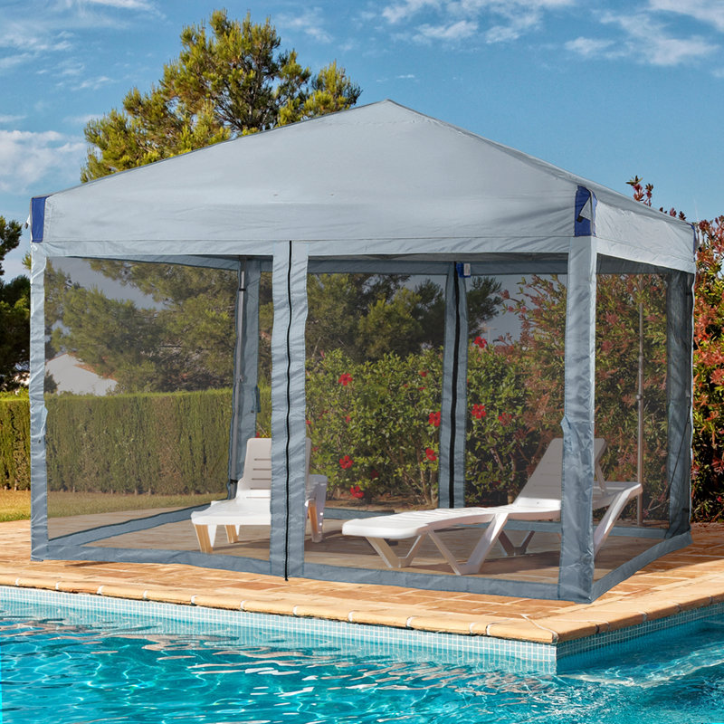 Gray 12 Ft Iron Pop-Up Canopy with Mesh Sidewalls and Roller Bag