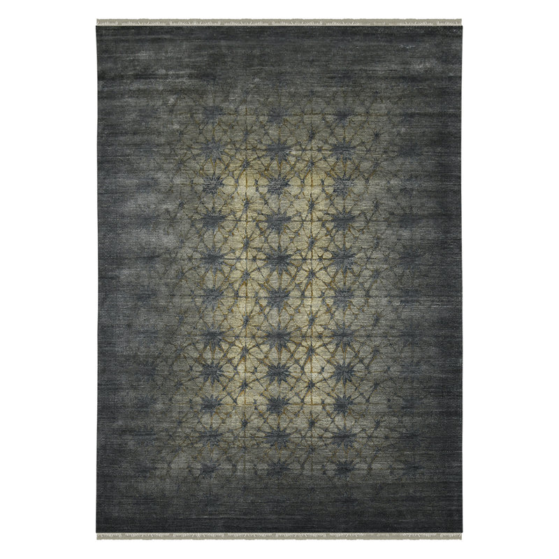 Ivory and Gray Hand-Knotted Wool and Silk Area Rug