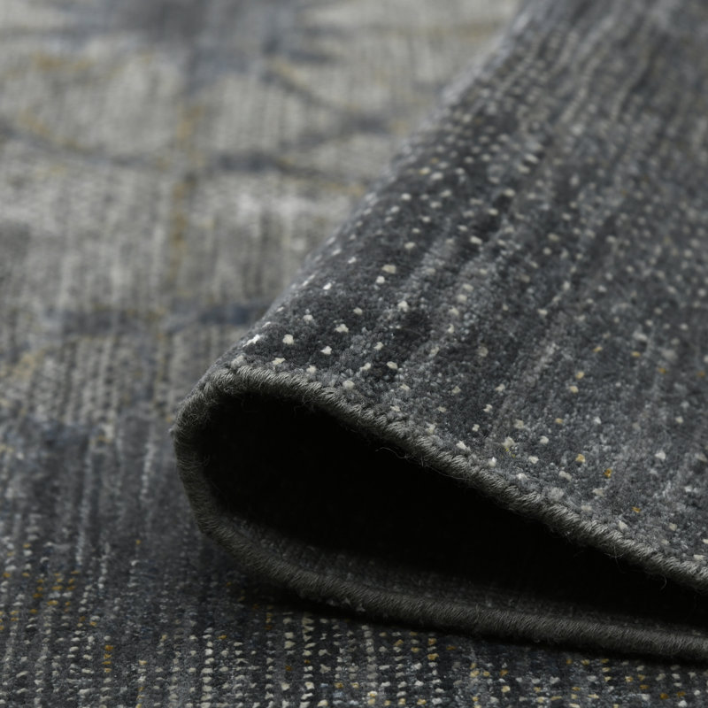 Ivory and Gray Hand-Knotted Wool and Silk Area Rug