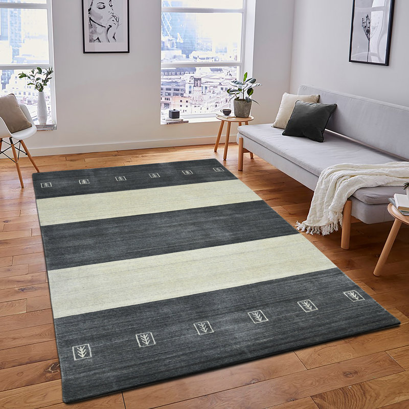 Handmade Gray Stripe Wool Viscose 4' x 6' Area Rug