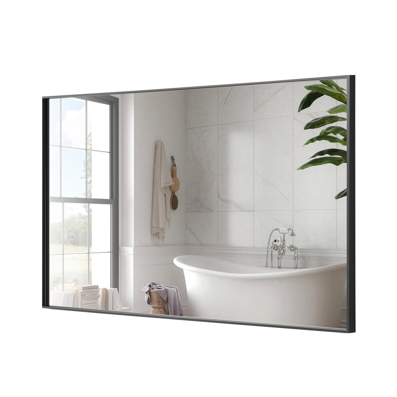 Sleek Modern Black Aluminum 30" x 24" Bathroom Vanity Mirror