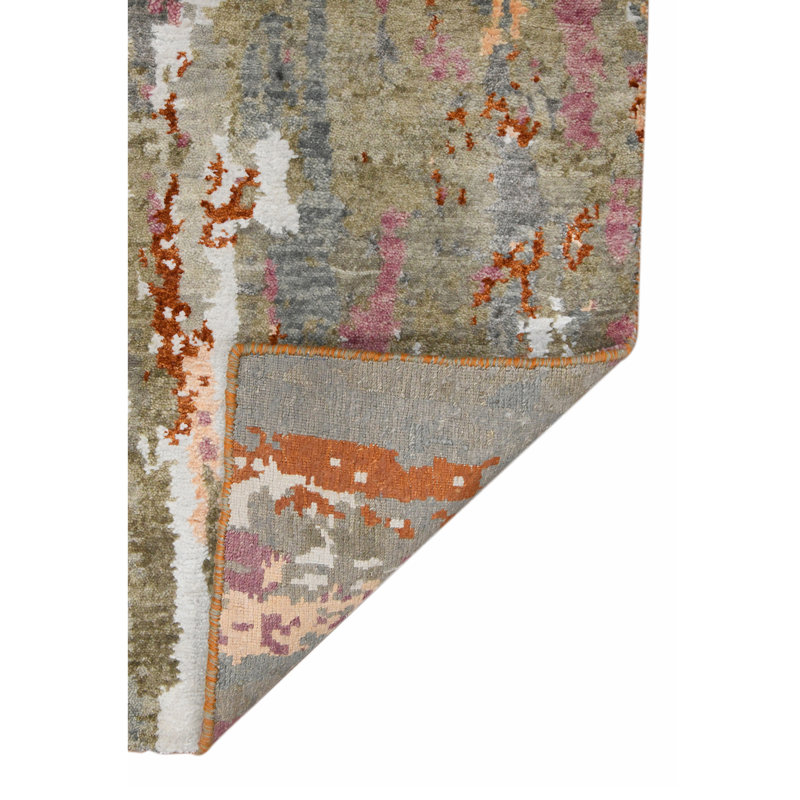 Serena Hand-Knotted Gray Abstract Wool-Viscose Rug, 10'x14'