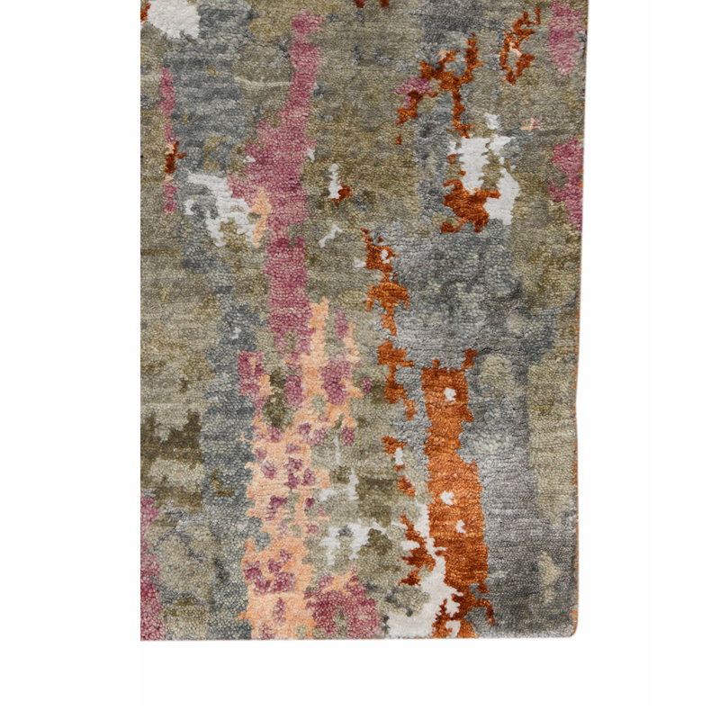 Serena Hand-Knotted Gray Abstract Wool-Viscose Rug, 10'x14'