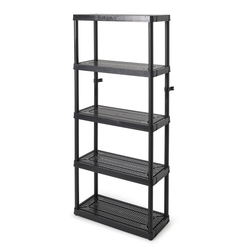Sleek 5-Shelf Black Plastic Ventilated Storage Organizer, 32"x14"