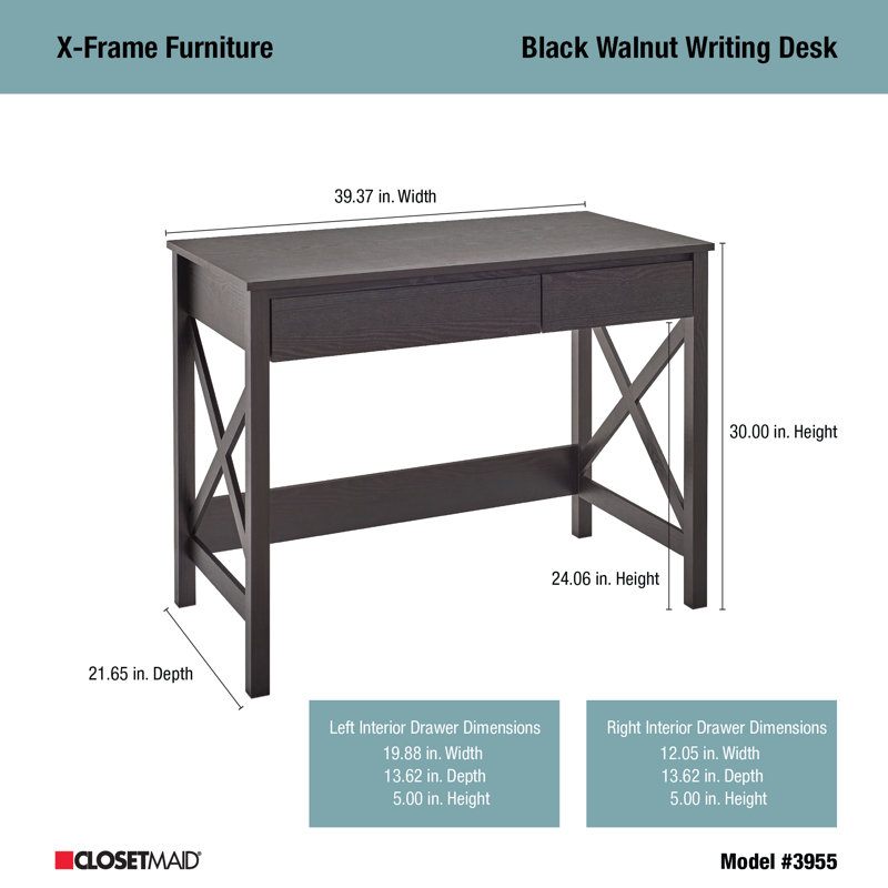 X-Frame Black Walnut Writing Desk with Dual Drawers