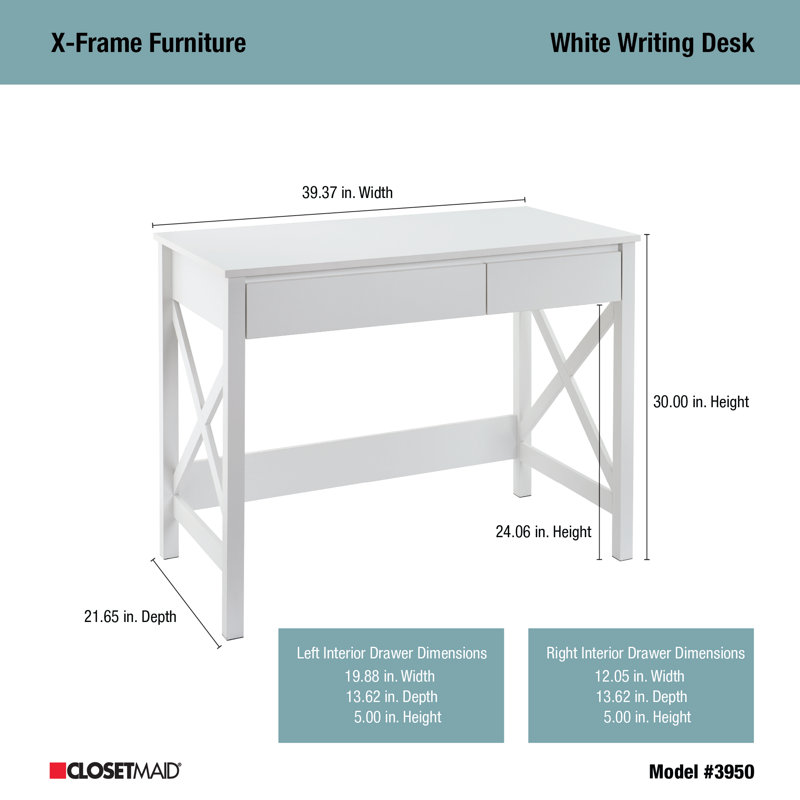 X-Frame Coastal White Composite Writing Desk with Drawers