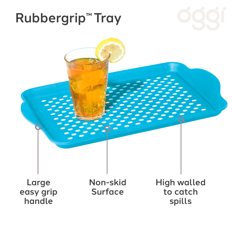Aqua Blue Non-Skid Rubber Grip Serving Tray