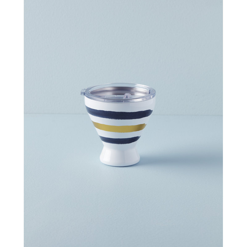 Blue Bay Stripe Pattern Stainless Steel Cocktail Tumbler with Clear Lid