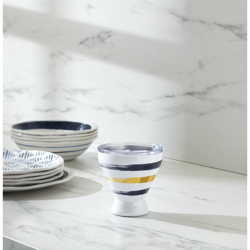 Blue Bay Stripe Pattern Stainless Steel Cocktail Tumbler with Clear Lid