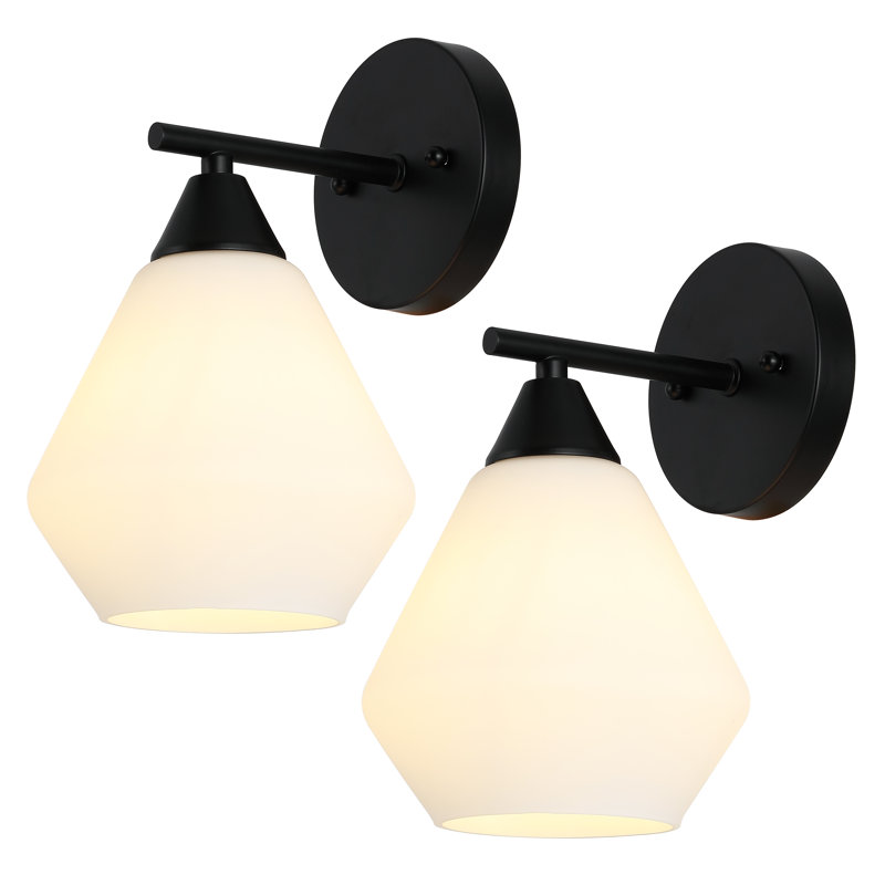 Lyona 8.5" Black Iron Wall Sconce with White Shade