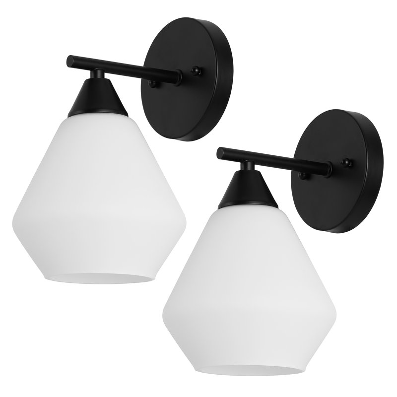 Lyona 8.5" Black Iron Wall Sconce with White Shade
