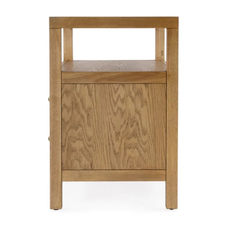 Natural Acacia Wood 2-Drawer Nightstand with Open Shelf