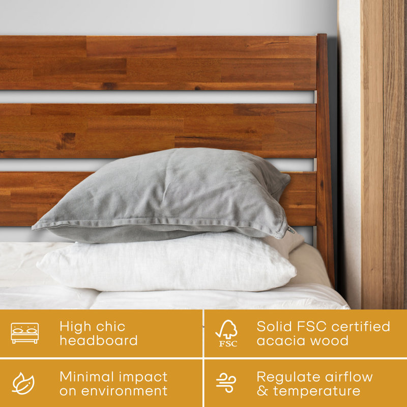Caramel Acacia Wood Queen Platform Bed Frame with Headboard