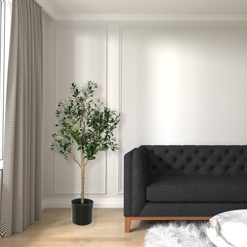 Lush Lifelike Potted Olive Tree with 56 Olives - 63" Height