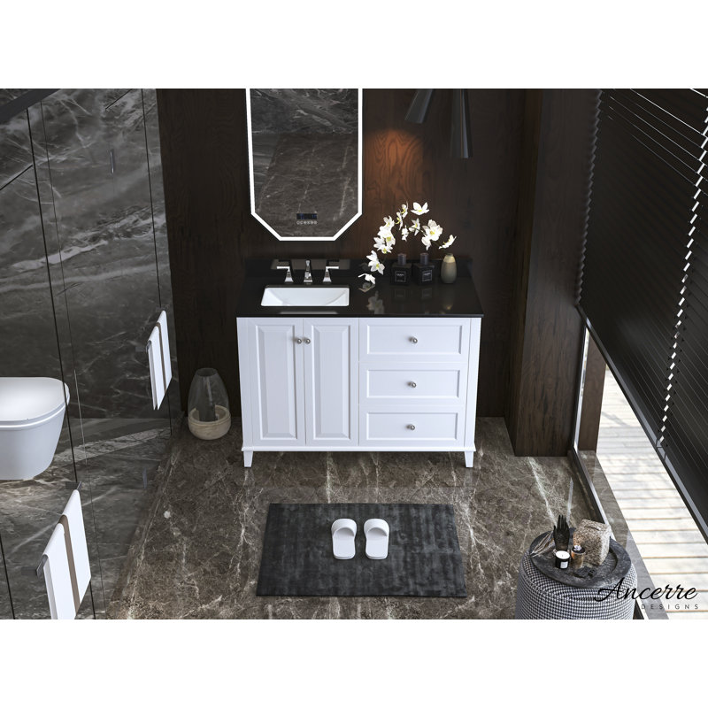 Hannah 48'' White Wood Freestanding Vanity with Black Quartz Top