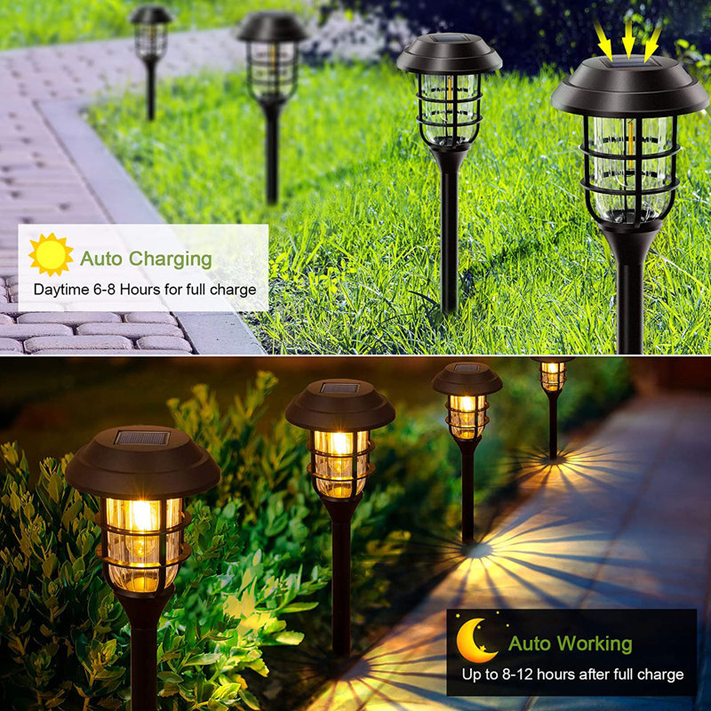 Clear Plastic Solar LED Pathway Lights with Dusk-to-Dawn Sensor, 8-Pack