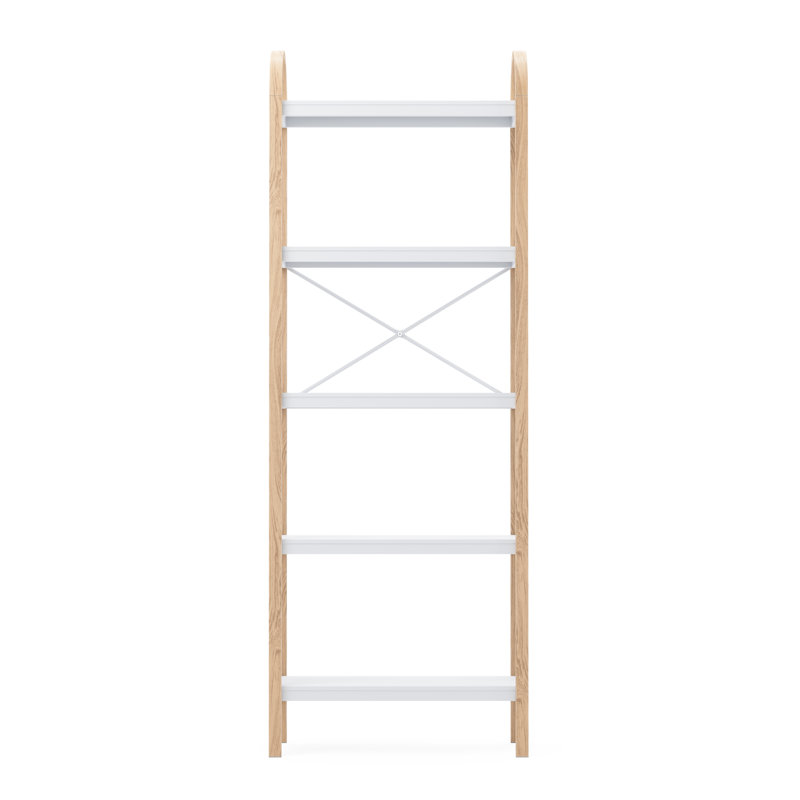 White and Natural Wood 5-Tier Freestanding Shelf