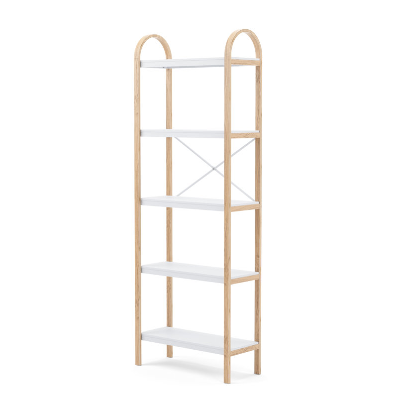 White and Natural Wood 5-Tier Freestanding Shelf