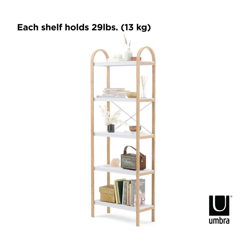 White and Natural Wood 5-Tier Freestanding Shelf