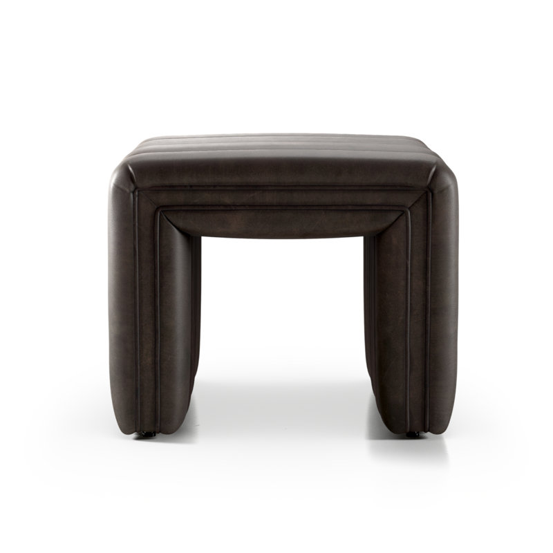 Deacon Wolf Brown Genuine Leather Tufted Footstool