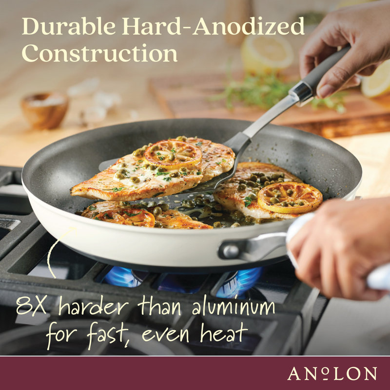 Anolon Achieve 12" Cream Aluminum Nonstick Frying Pan with Lid
