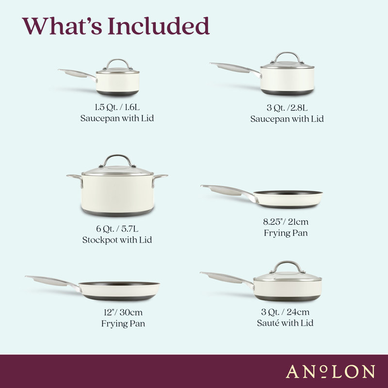 Cream Aluminum Nonstick 10-Piece Cookware Set with Glass Lids