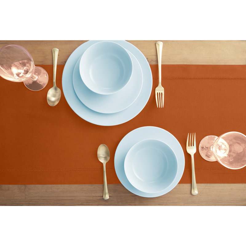 Aqua Cotton Linen Hemstitch Table Runner 108 Inches