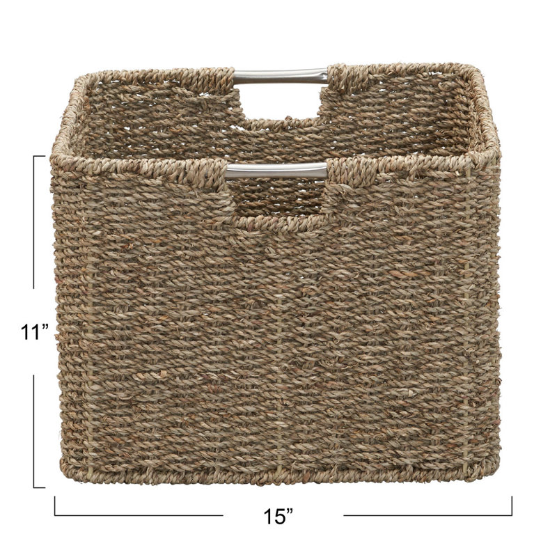 Natural Seagrass Square Wicker Basket with Metal Handles
