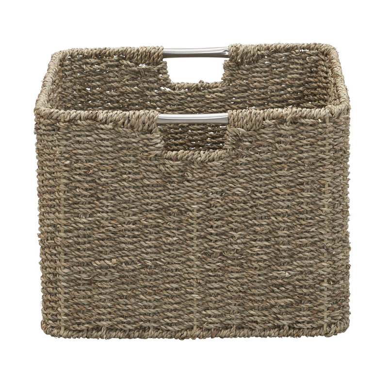 Natural Seagrass Square Wicker Basket with Metal Handles