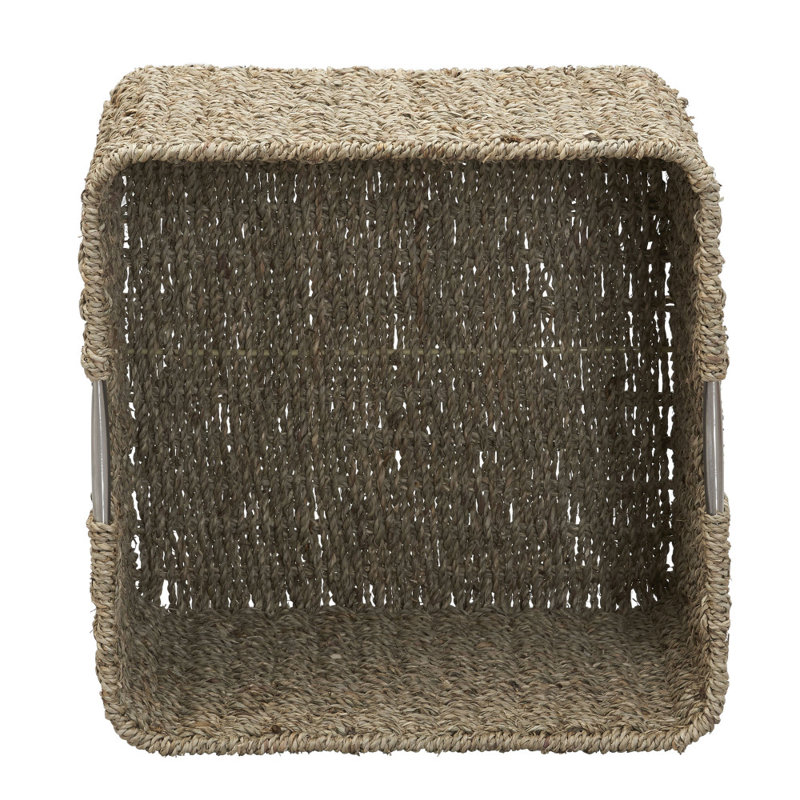 Natural Seagrass Square Wicker Basket with Metal Handles