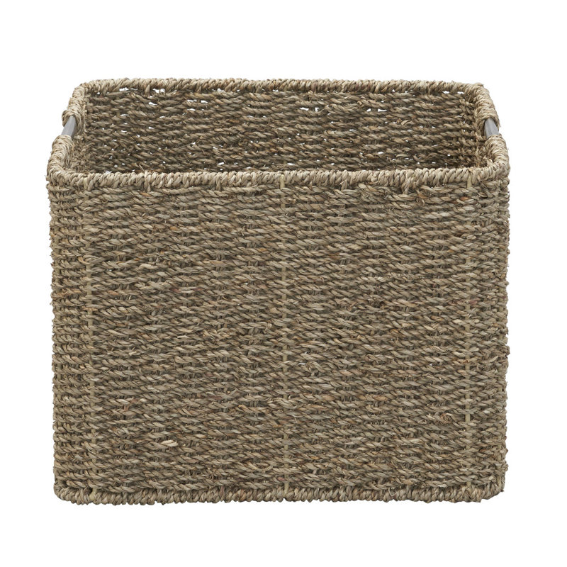 Natural Seagrass Square Wicker Basket with Metal Handles