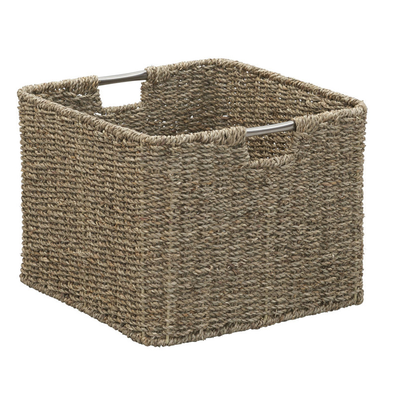 Natural Seagrass Square Wicker Basket with Metal Handles