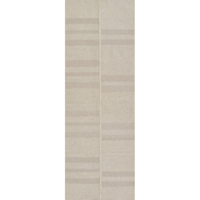 Ivory and Taupe Wool Cotton Striped Runner Rug 2.6x8