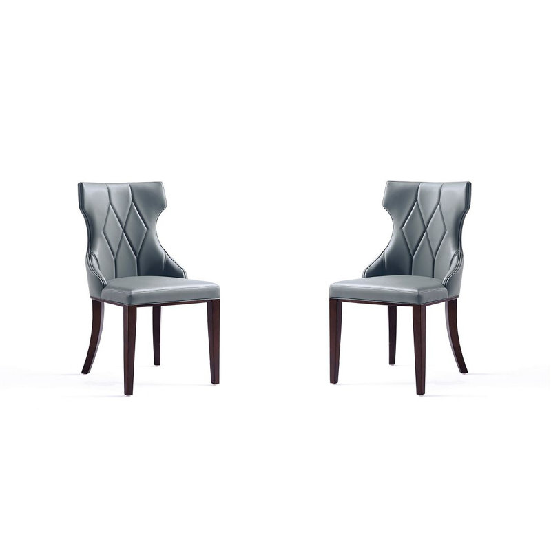 Luxurious Gray Velvet Wing-Back Side Chair with Walnut Wood Legs