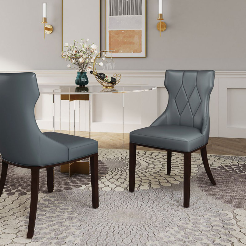 Luxurious Gray Velvet Wing-Back Side Chair with Walnut Wood Legs