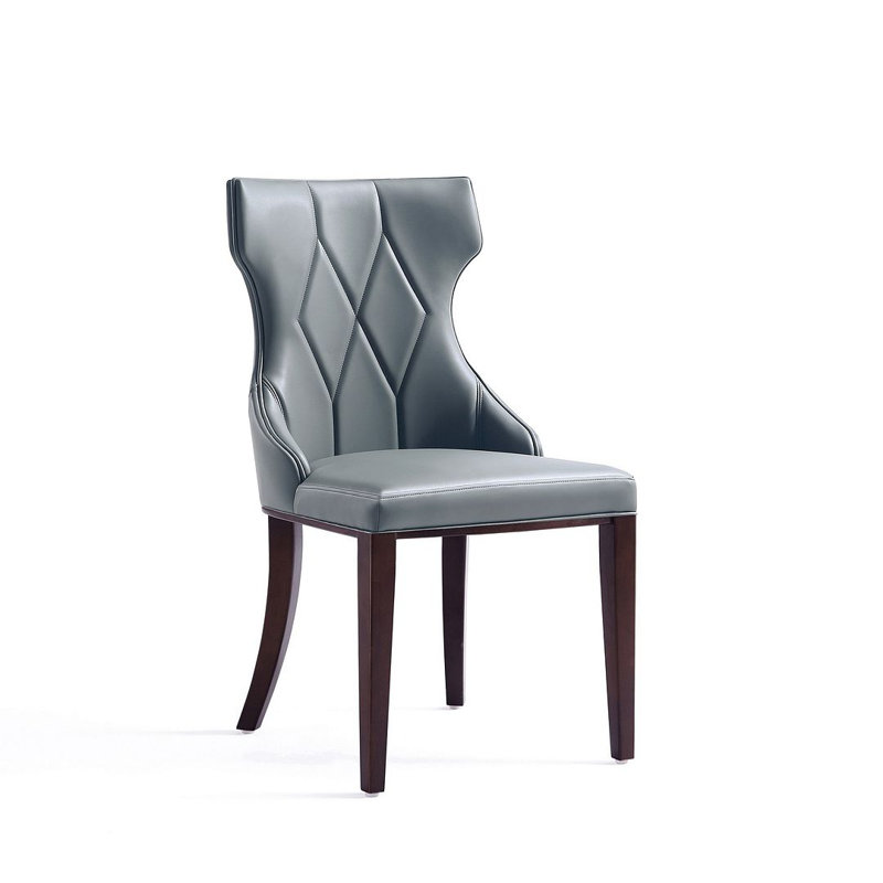 Luxurious Gray Velvet Wing-Back Side Chair with Walnut Wood Legs