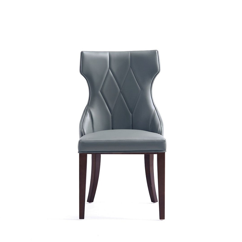 Luxurious Gray Velvet Wing-Back Side Chair with Walnut Wood Legs