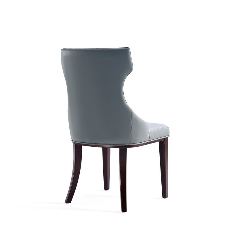 Luxurious Gray Velvet Wing-Back Side Chair with Walnut Wood Legs