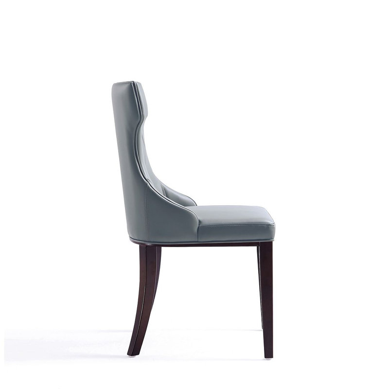 Luxurious Gray Velvet Wing-Back Side Chair with Walnut Wood Legs