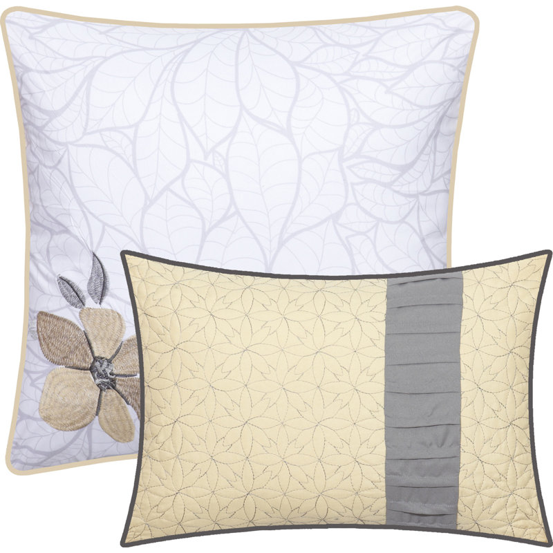 Queen Gray Microfiber Floral Embroidered Comforter Set